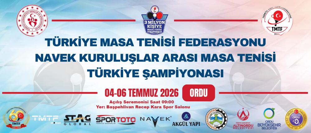 Kurum ve Kuruluşlararası Masa Tenisi Türkiye Şampiyonası Ordu’da Başlıyor